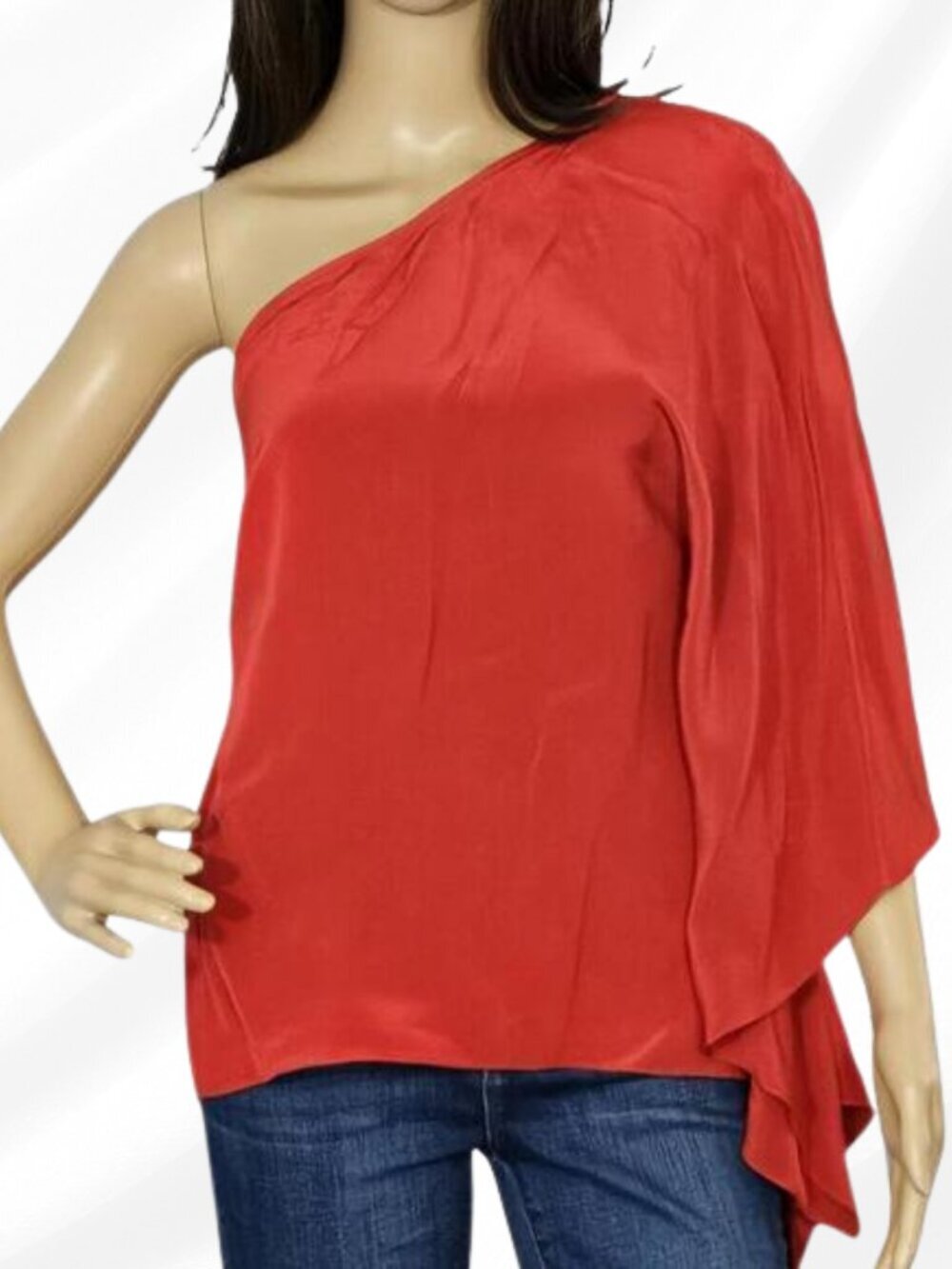 Jay Godfrey Red Off-Shoulder Silk Blouse Size 0